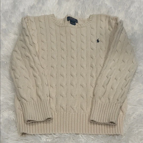 Ralph Lauren Boy’s Beige Cable Knit Crewneck Sweater - Picture 1 of 5